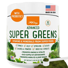 iHeartDogs Super Greens bottle closeup for daily vitality