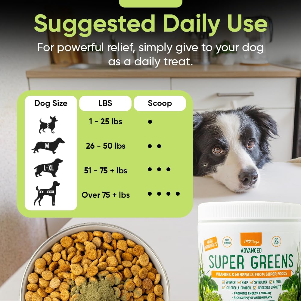iHeartDogs Super Greens green tea extract offers antioxidant support