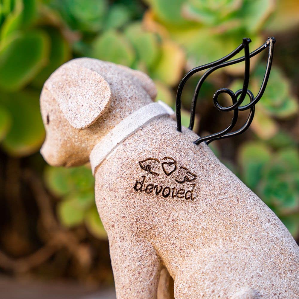 iHeartDogs dog memorial angel figurine lifestyle scene adds warmth to a memorial corner.