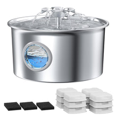 IHOUONE cat water fountain 88oz capacity shows clear level window for easy hydration monitoring