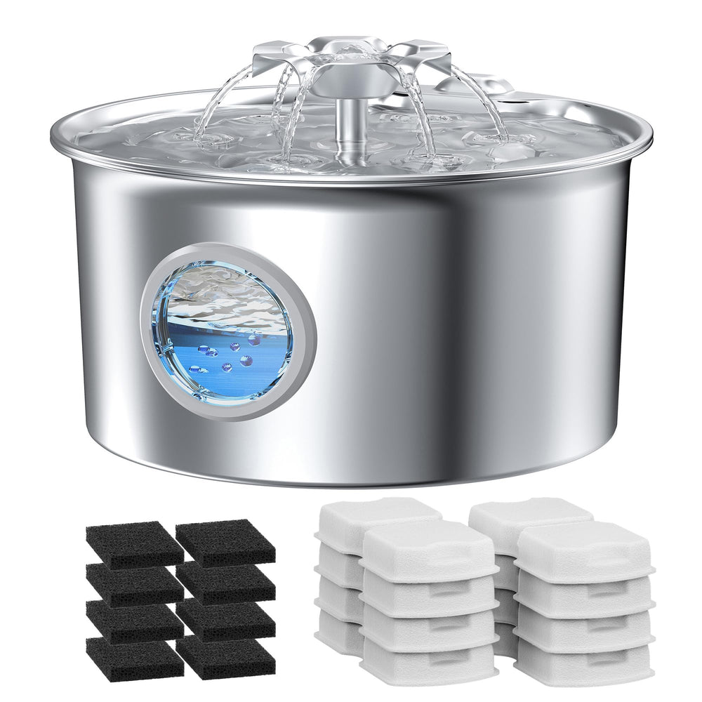 IHOUONE cat water fountain assembly shows durable stainless steel construction for longevity