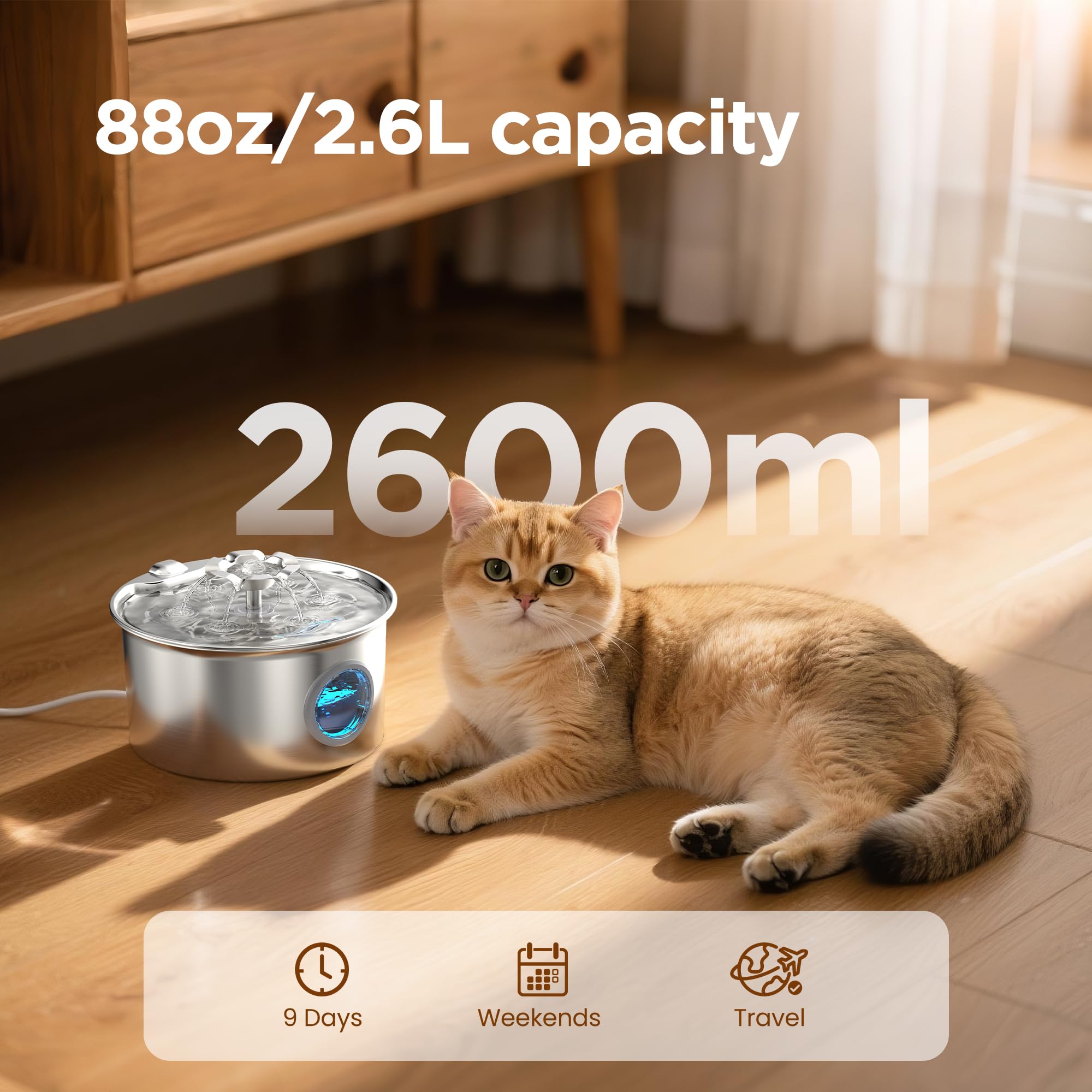 IHOUONE cat water fountain flow outlet mimics natural running water to entice drinking