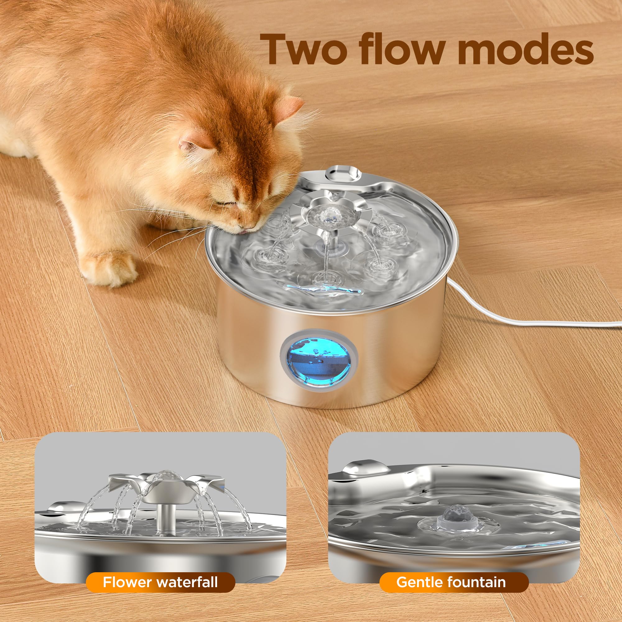 IHOUONE rust-proof stainless steel body ensures a durable, hygienic water source for pets