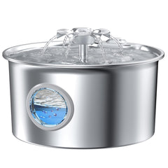 IHOUONE stainless steel cat water fountain front view highlighting durable construction for reliable hydration