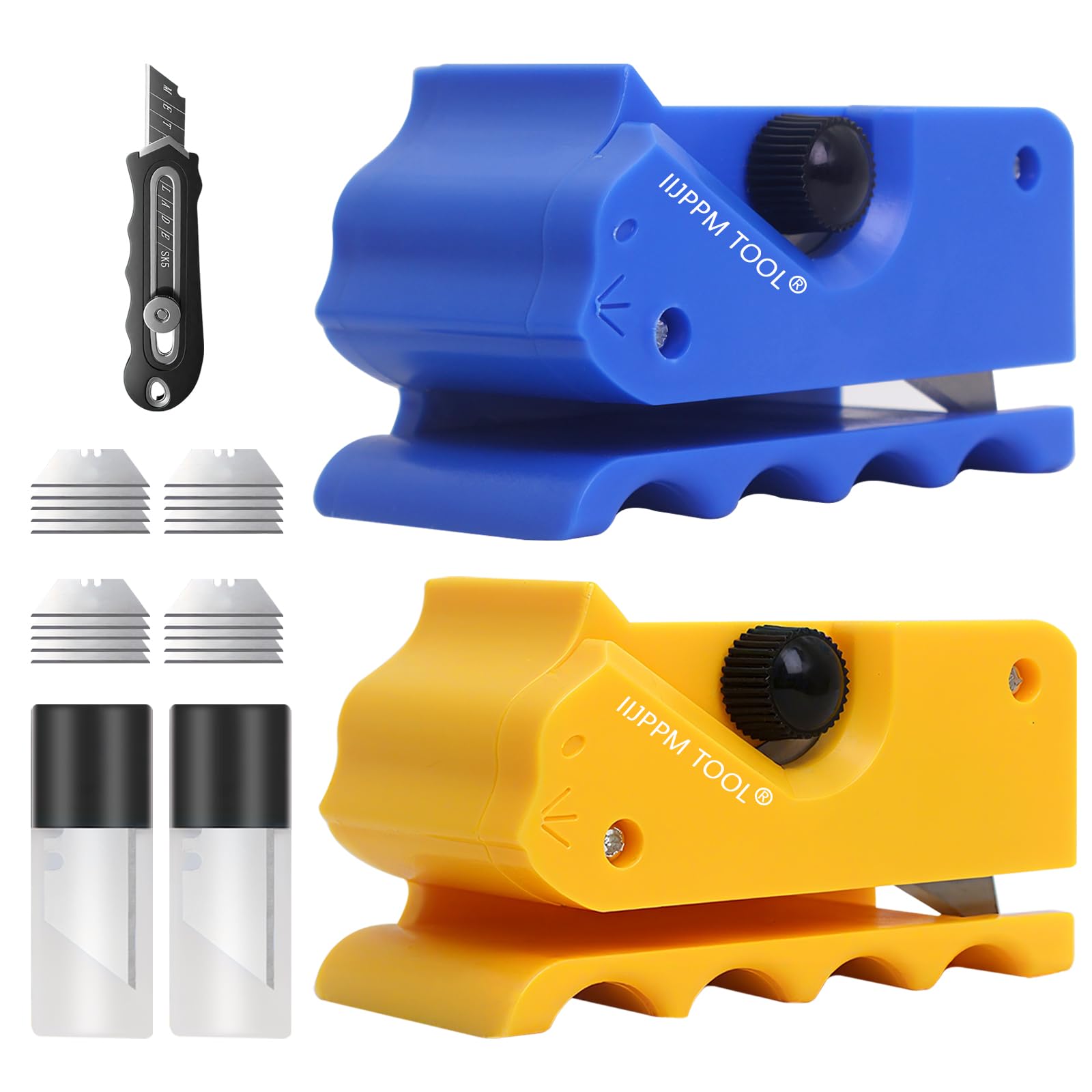 IIJPPM 2pcs cardboard cutter with ergonomic handle in yellow and blue for precise DIY cat scratchers