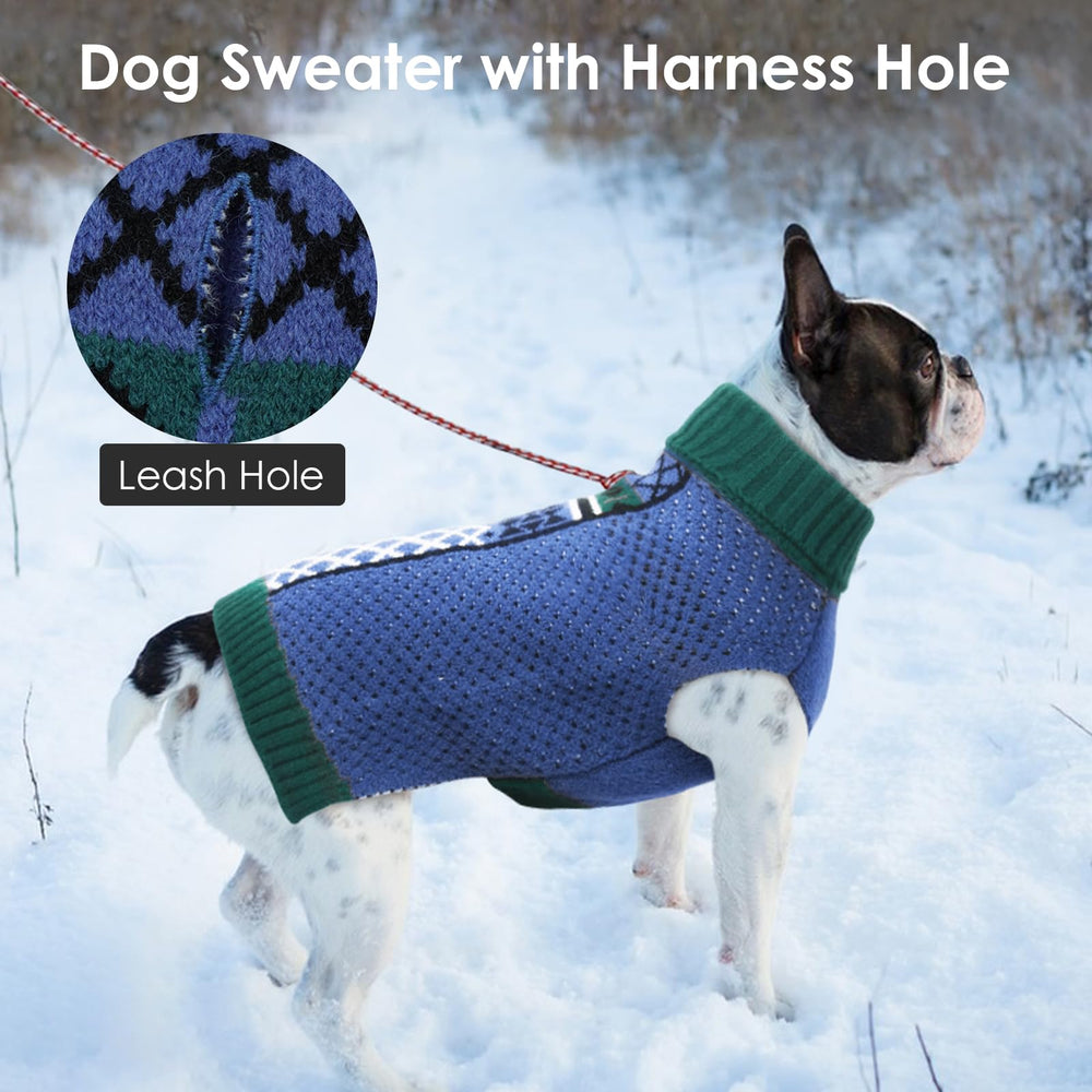 IKIPUKO 3XL dog sweater leash-hole detail enables harness access without removal