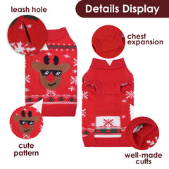 IKIPUKO Christmas dog sweater leash-hole closeup highlights easy winter walks