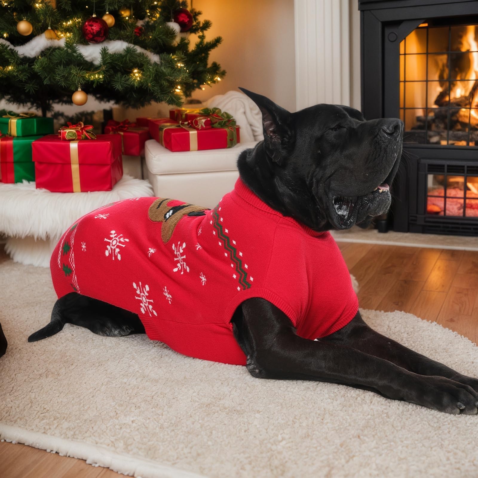 IKIPUKO Christmas dog sweater pattern-reindeer-snowflakes adds holiday charm for photos