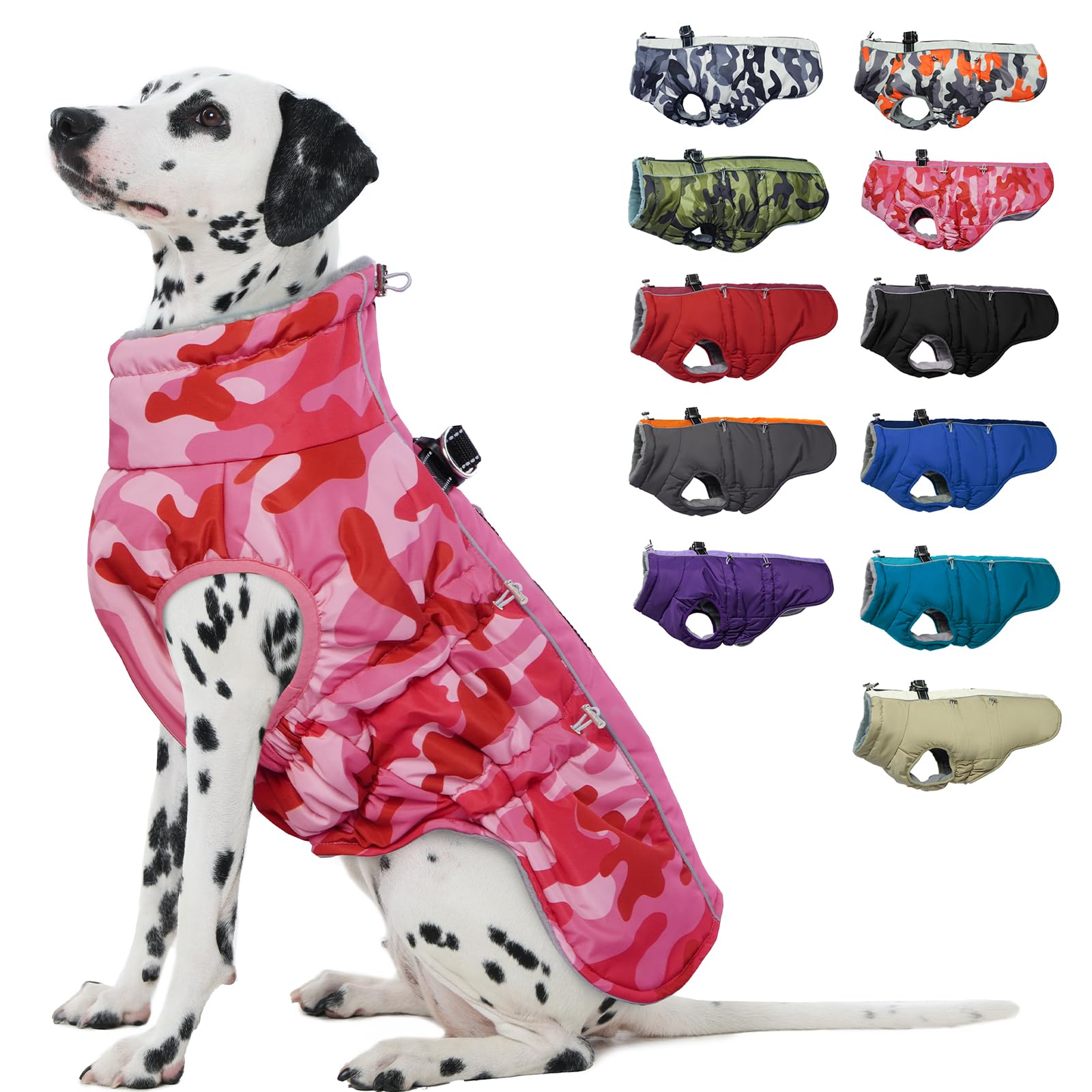 IKIPUKO winter dog coat showing warm exterior and fleece lining for cold-weather walks