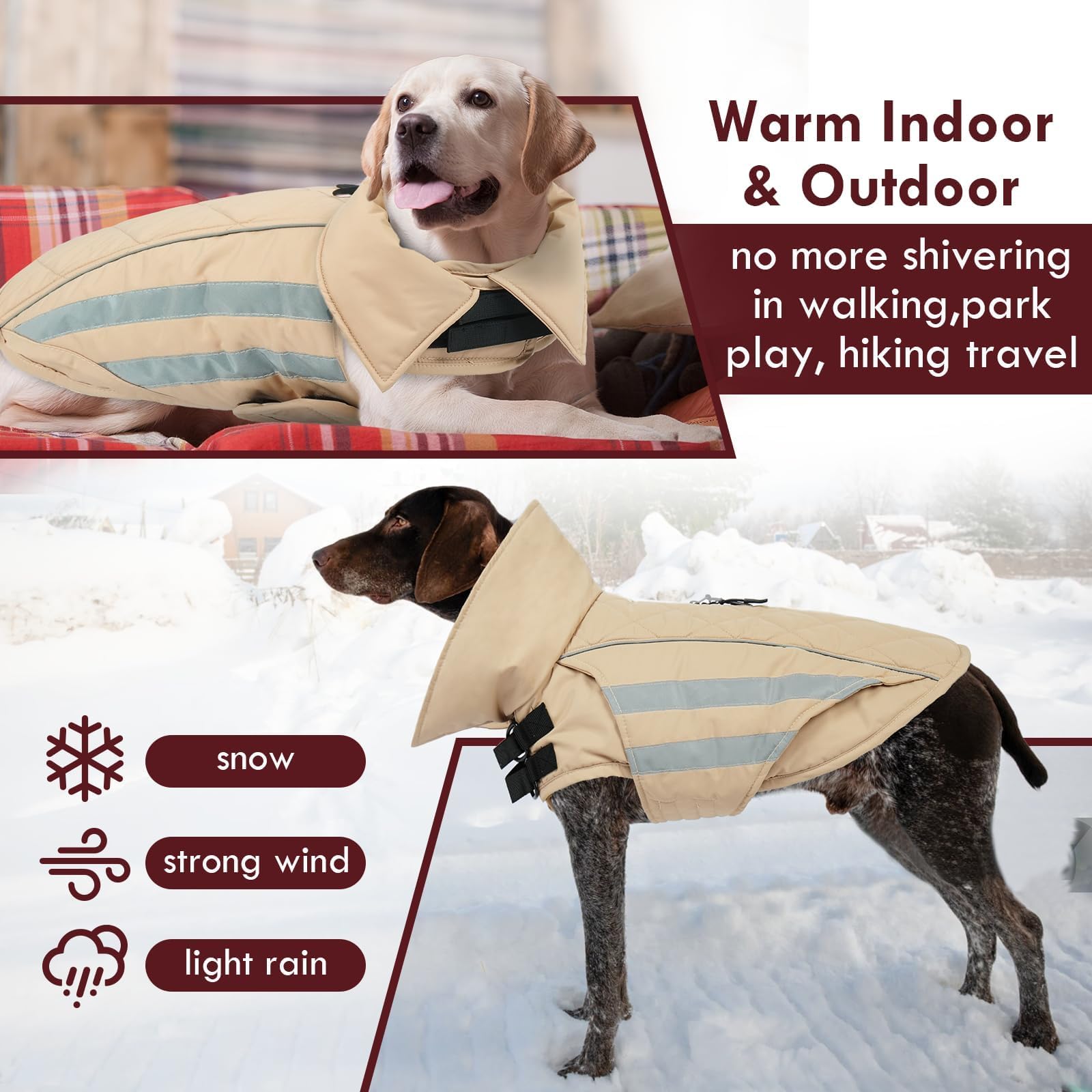 IKIPUKO jacket features harness-hole leash opening for easy attachment