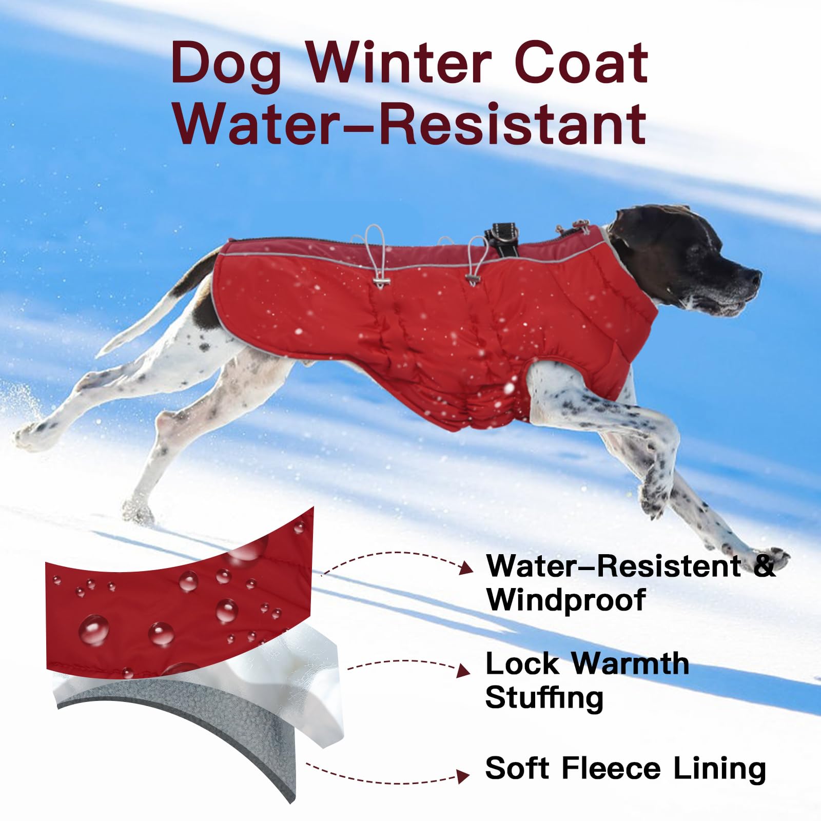 IKIPUKO dog winter jacket water-resistant outer shell keeps your dog dry.