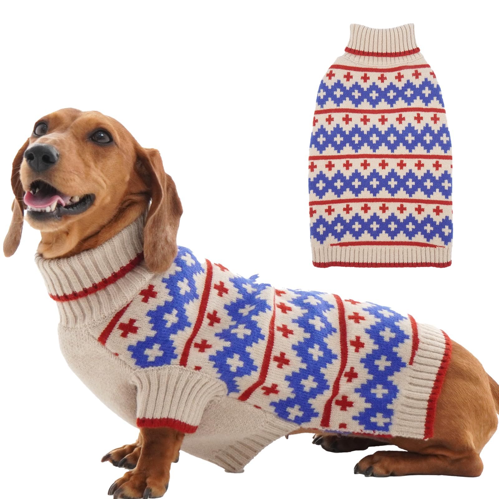 IKIPUKO Large Dog Sweater apricot front view shows cozy warmth for chilly walks
