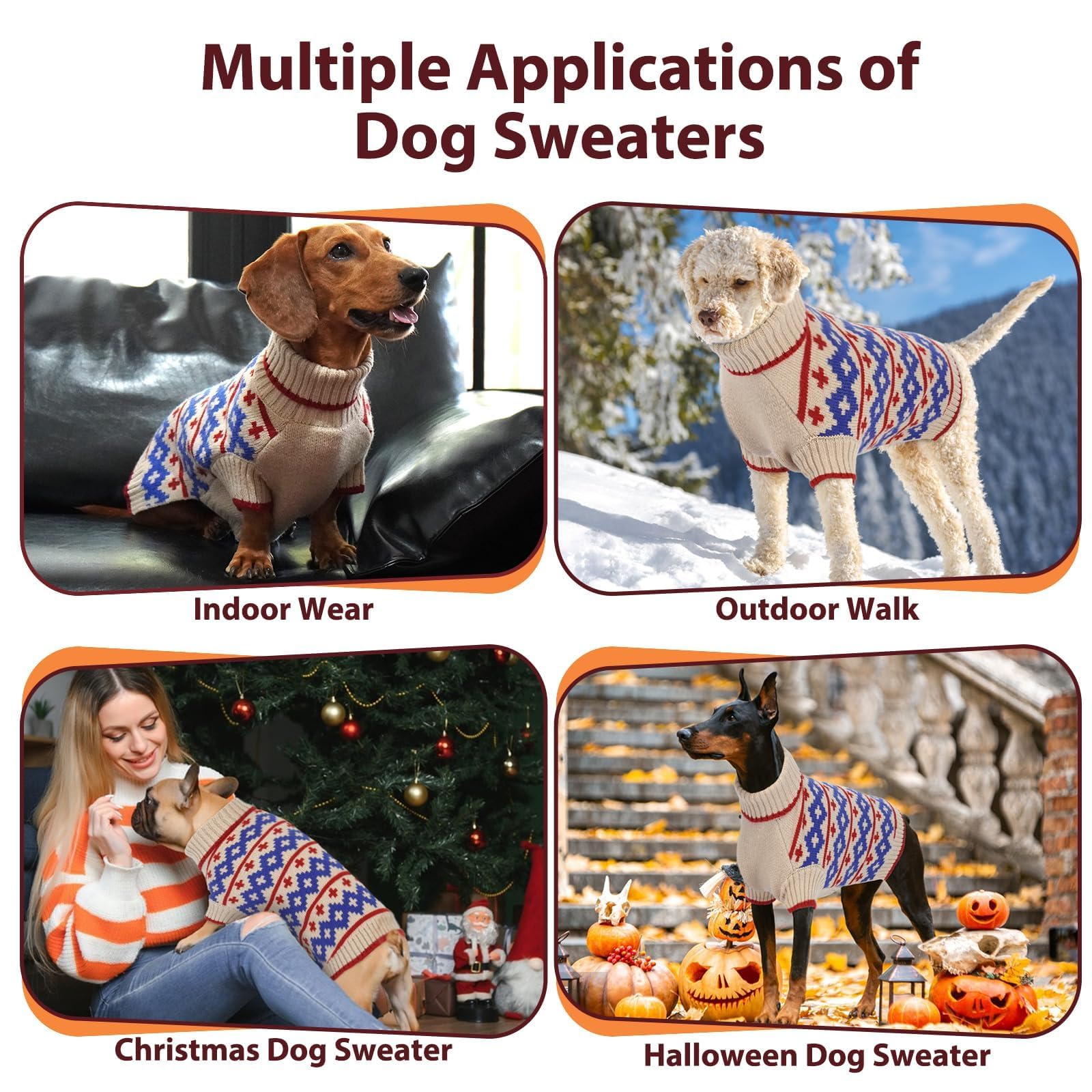 IKIPUKO Large Dog Sweater apricot warmth-fit ideal for all-day wear