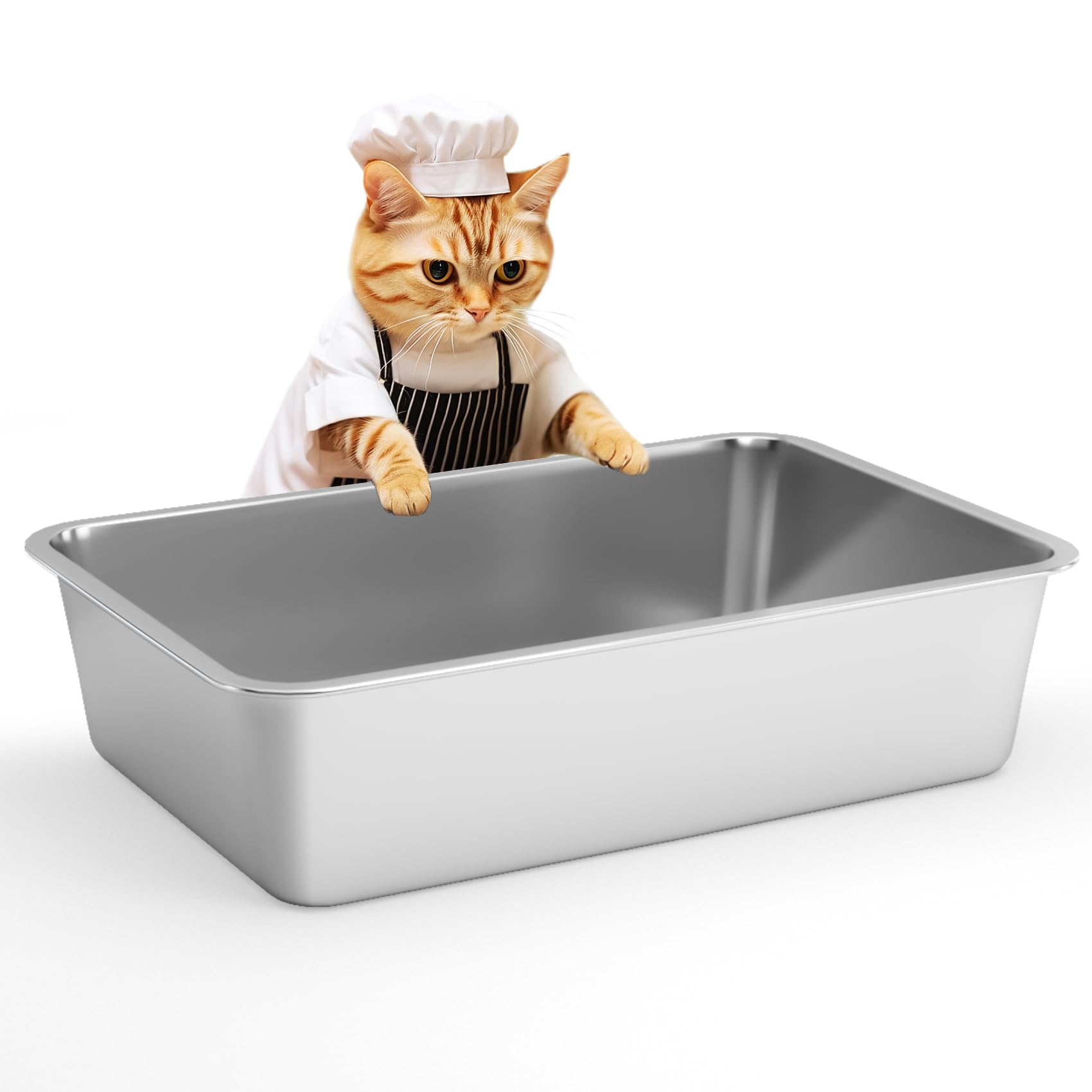 IKITCHEN stainless steel cat litter box front view shows durable rustproof construction for long-term use