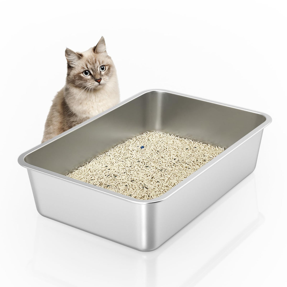 ikitchen stainless steel cat litter box front view spacious interior for comfy digging