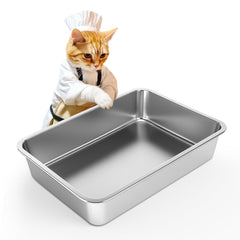 ikitchen stainless steel cat litter box, front view highlights durable rustproof construction for long-lasting use