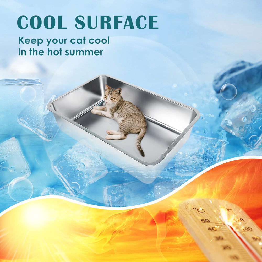 IKITCHEN stainless steel cat litter box large size suits multiple pets or seniors