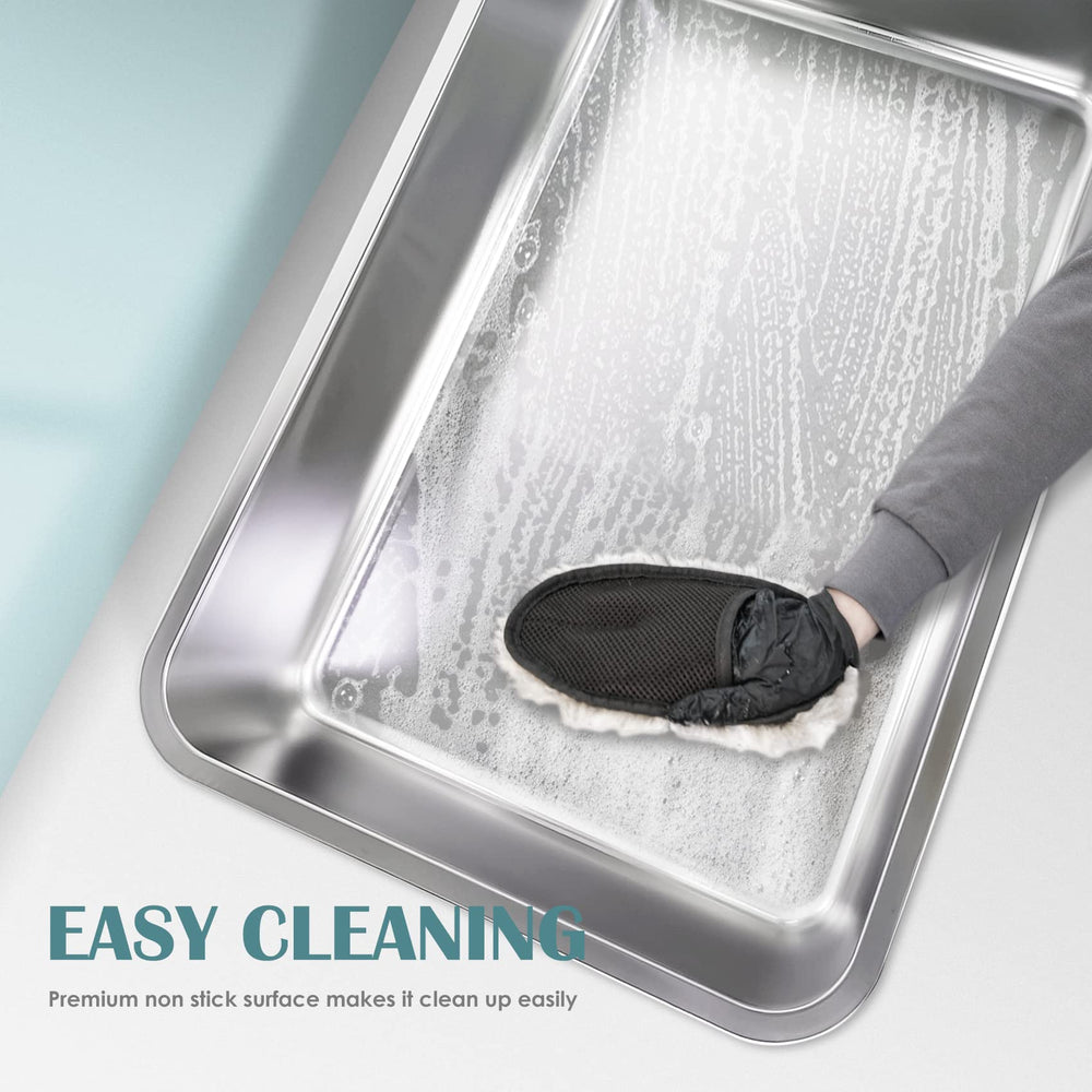 IKITCHEN stainless steel cat litter box rubber feet close-up shows non-slip grip and floor protection