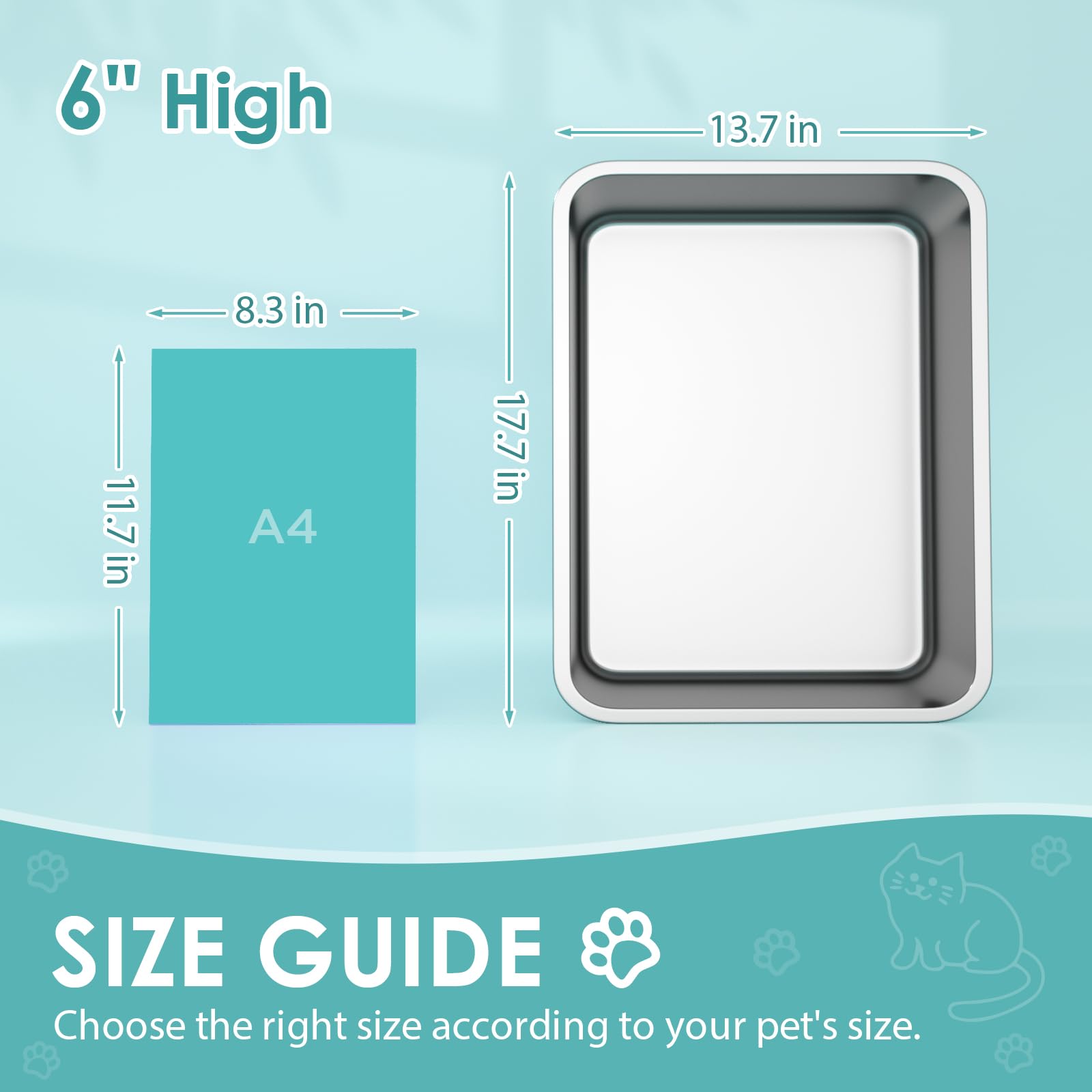 IKITCHEN stainless steel cat litter box side profile demonstrates high sides for litter containment