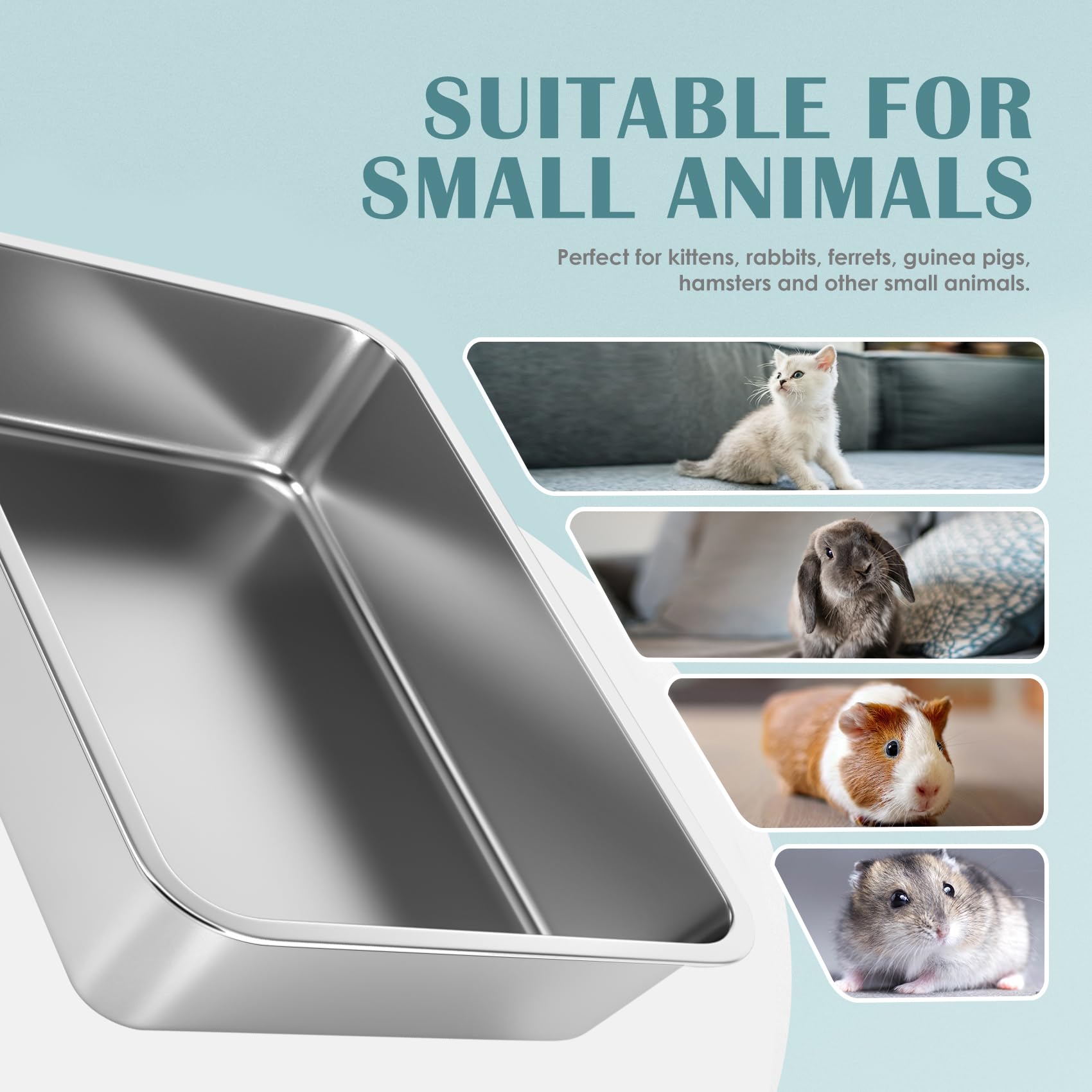 IKITCHEN stainless steel cat litter box ideal size for kittens and small cats during growth