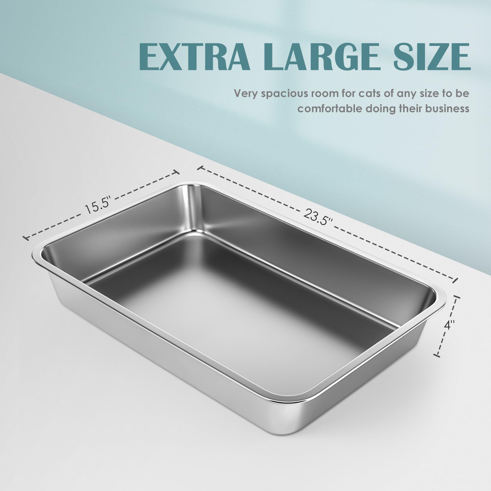 IKITCHEN stainless steel cat litter box top view emphasizes wide interior for comfort