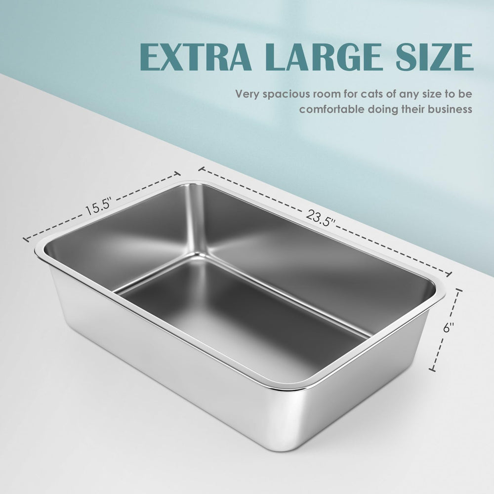 ikitchen stainless steel cat litter box top view highlights large opening for easy access