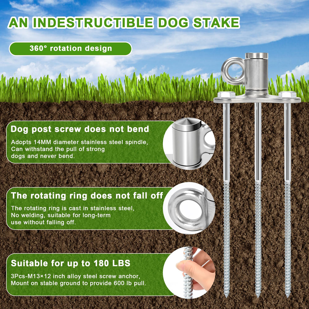 iklekione dog stake swivel-ring image highlights no-weld durability for strong pullers.