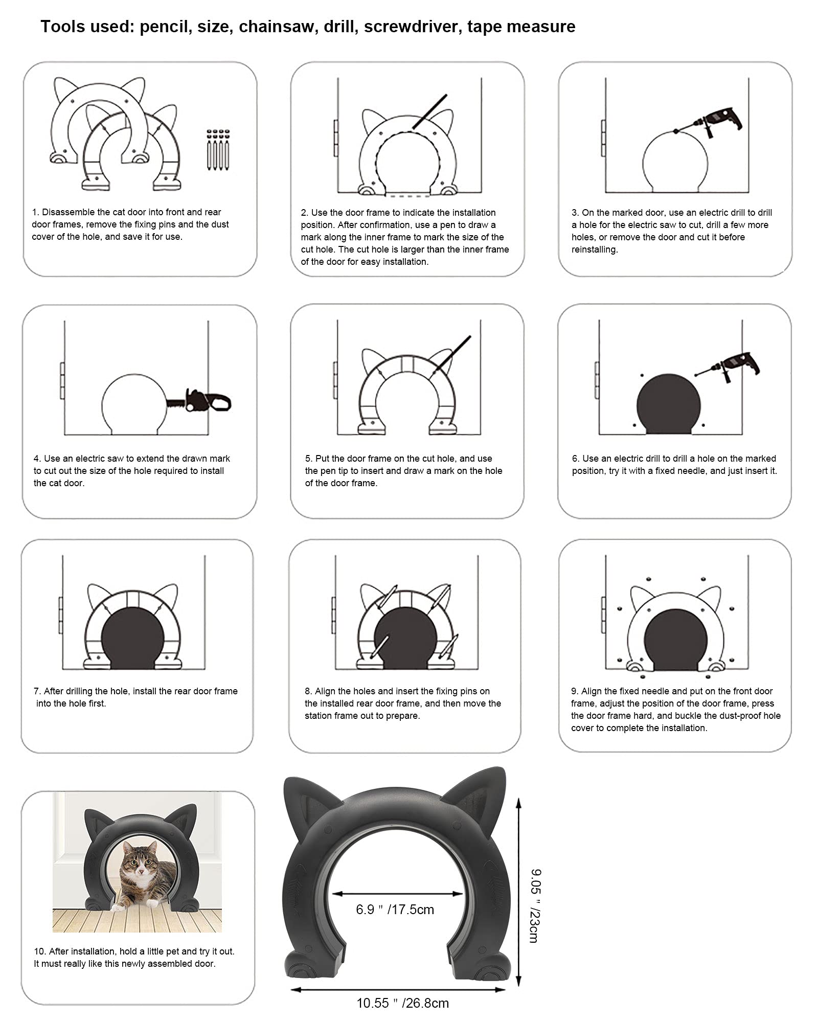 ikuso Cat Door exterior dimensions show a roomy doorway for pets.