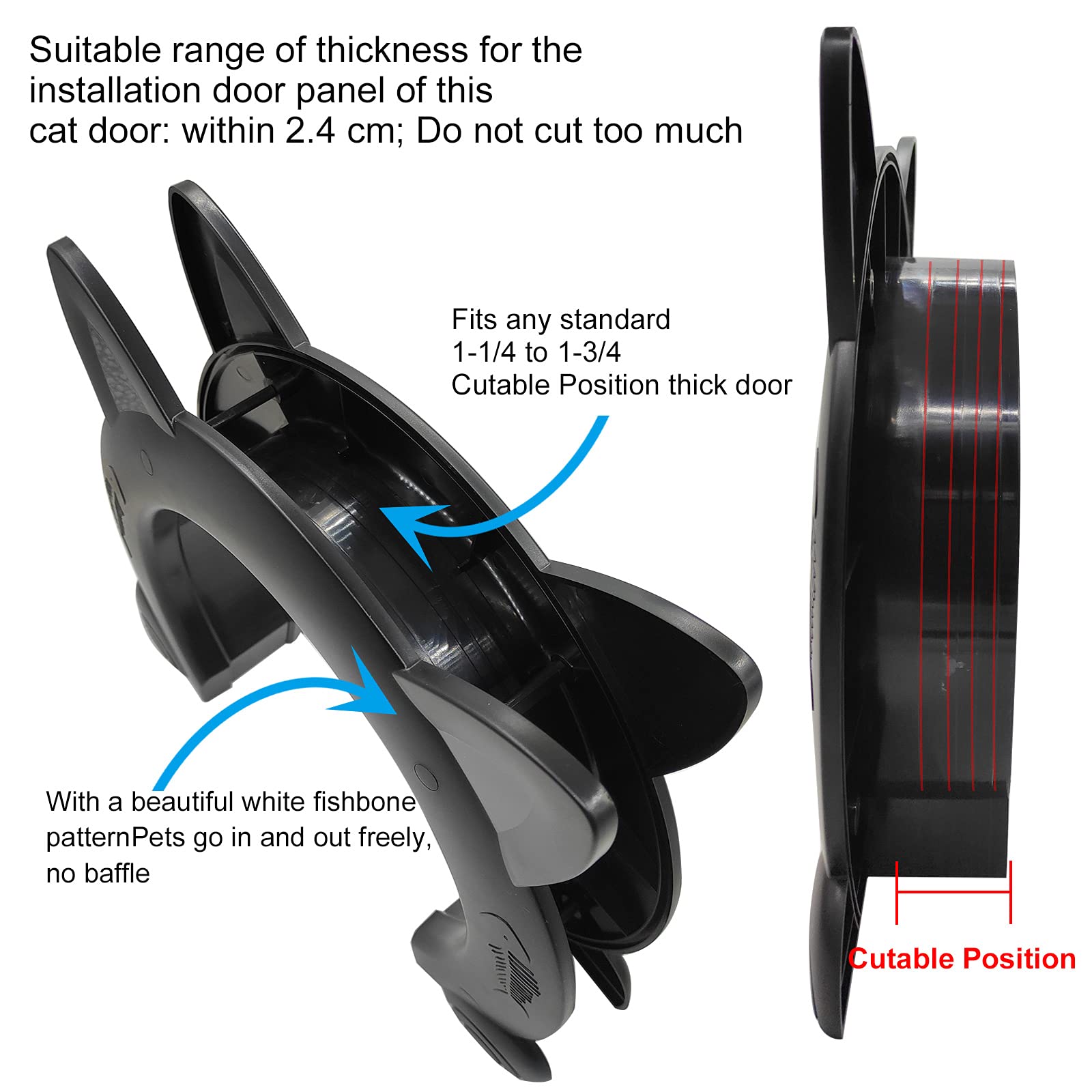 ikuso Cat Door pass-through opening demonstrates easy access for your cat.