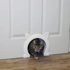 ikuso Indoor Cat Door panel opening enables free cat access for play and meals.