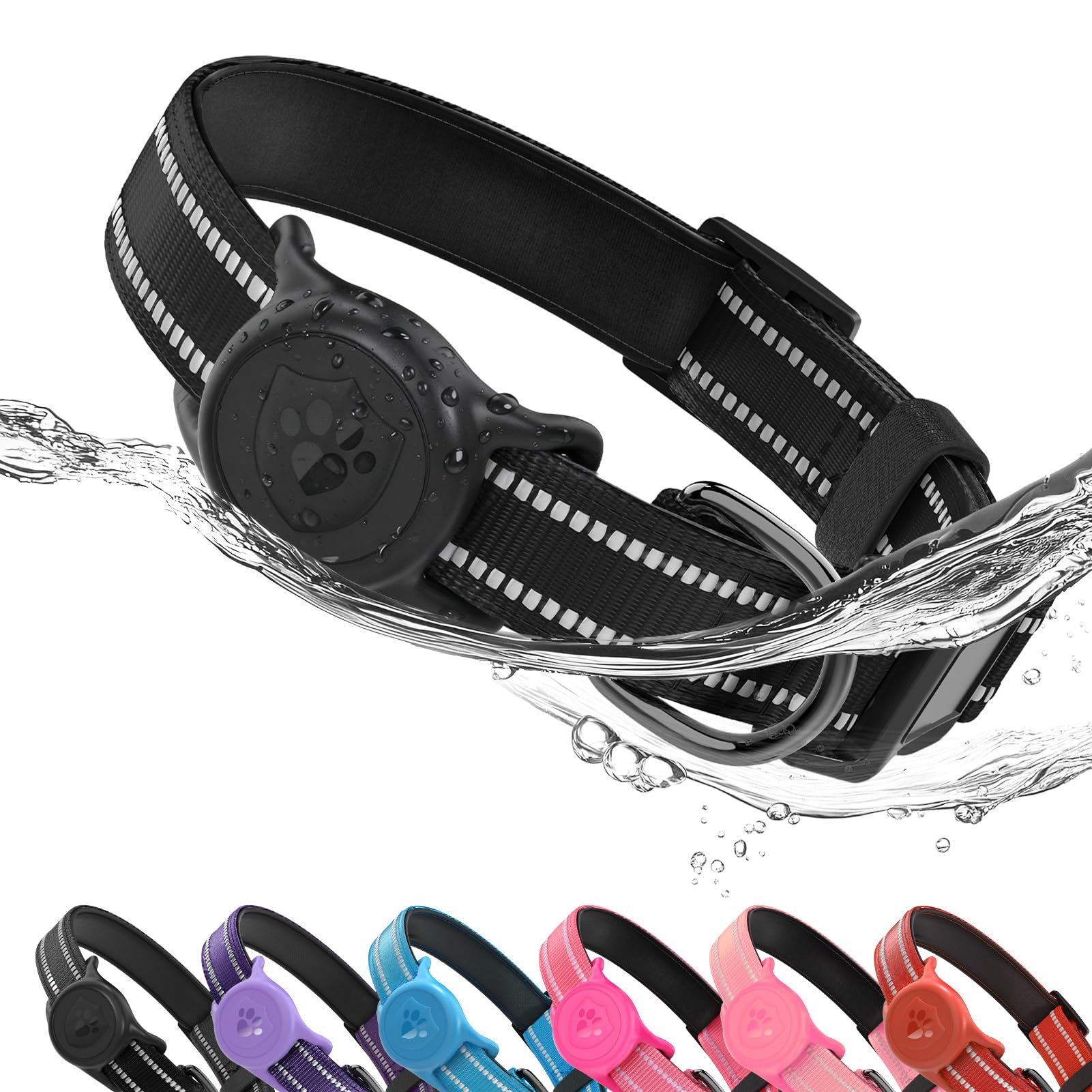 ILFINDYOU Airtag Dog Collar front view shows Circle Airtag holder for tracking