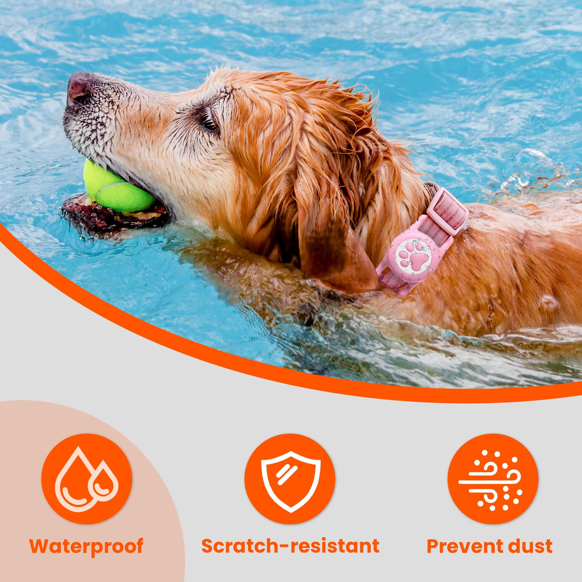 ilFindYou AirTag dog collar holder pink on-collar shot demonstrates secure, everyday fit.