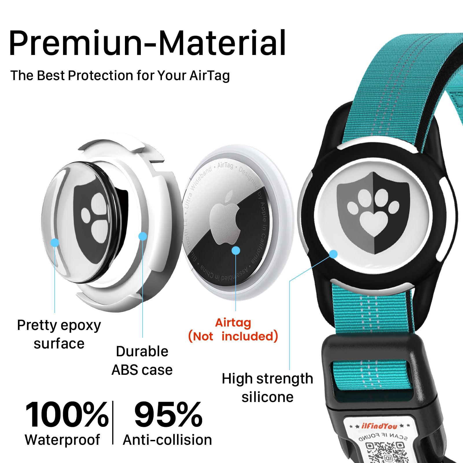 ILFINDYOU airTag holder integrated on collar for easy pet recovery