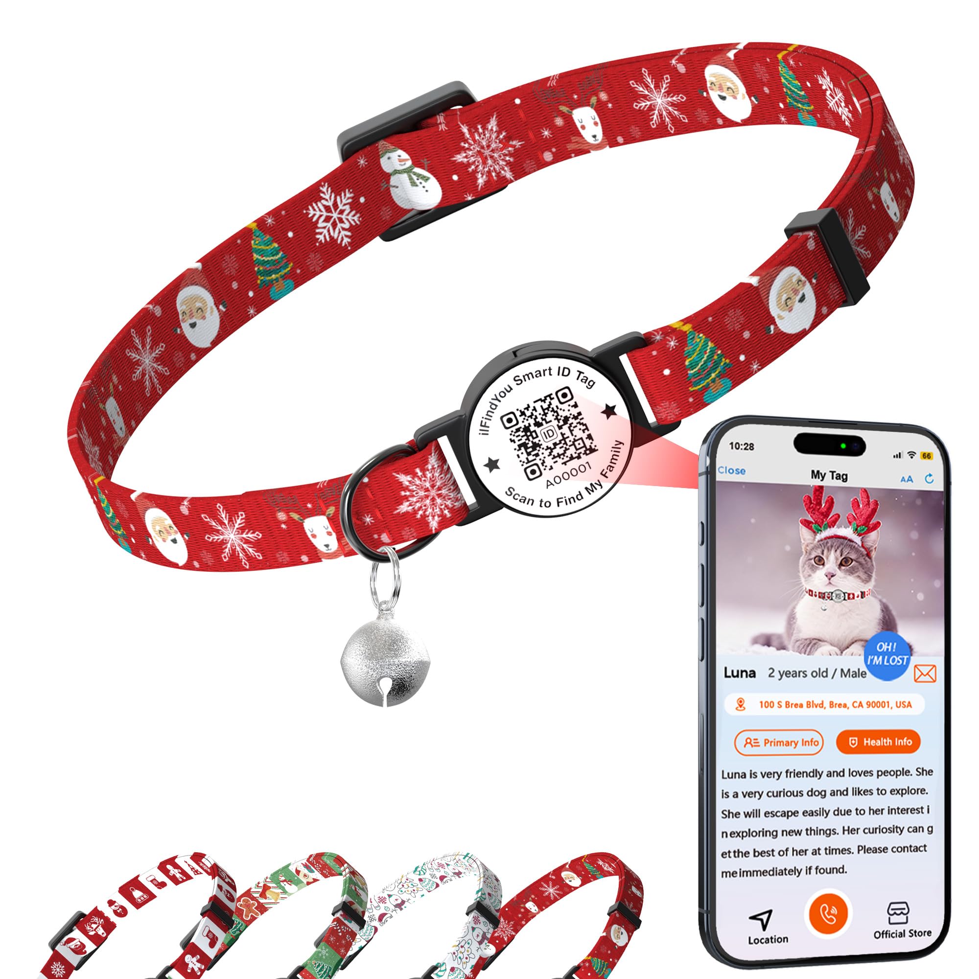 ilFindYou Christmas cat collar with bells for festive feline charm and auditory cues.