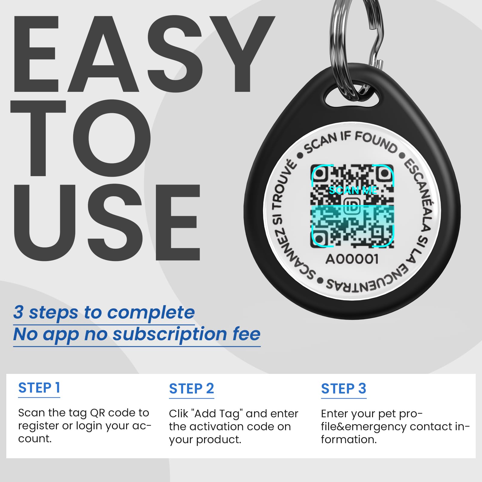ILFINDYOU dog tag requires no app or subscription, offering simple setup and ongoing peace of mind.