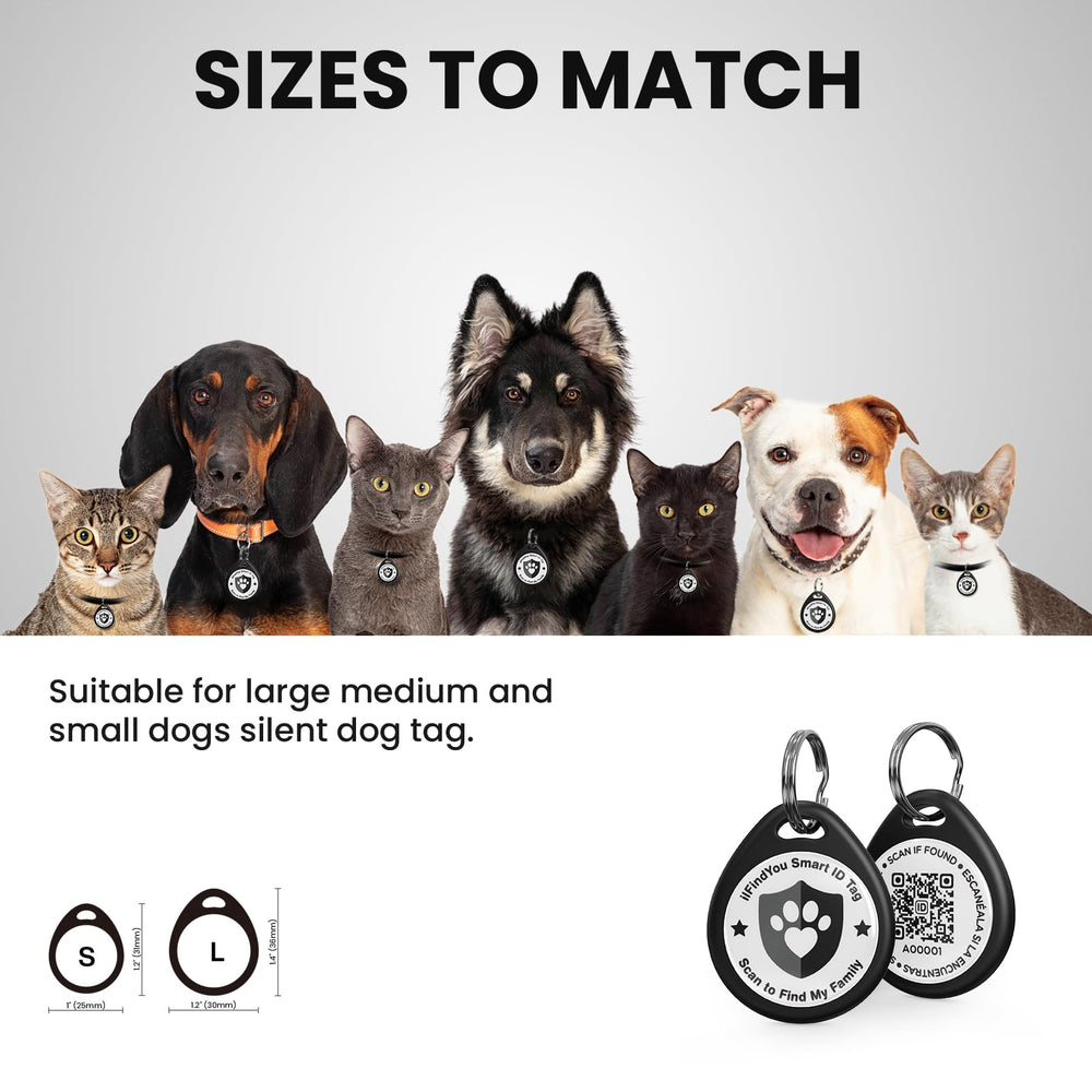 ILFINDYOU dog tag displays online profile link, helping quick identification and owner contact.