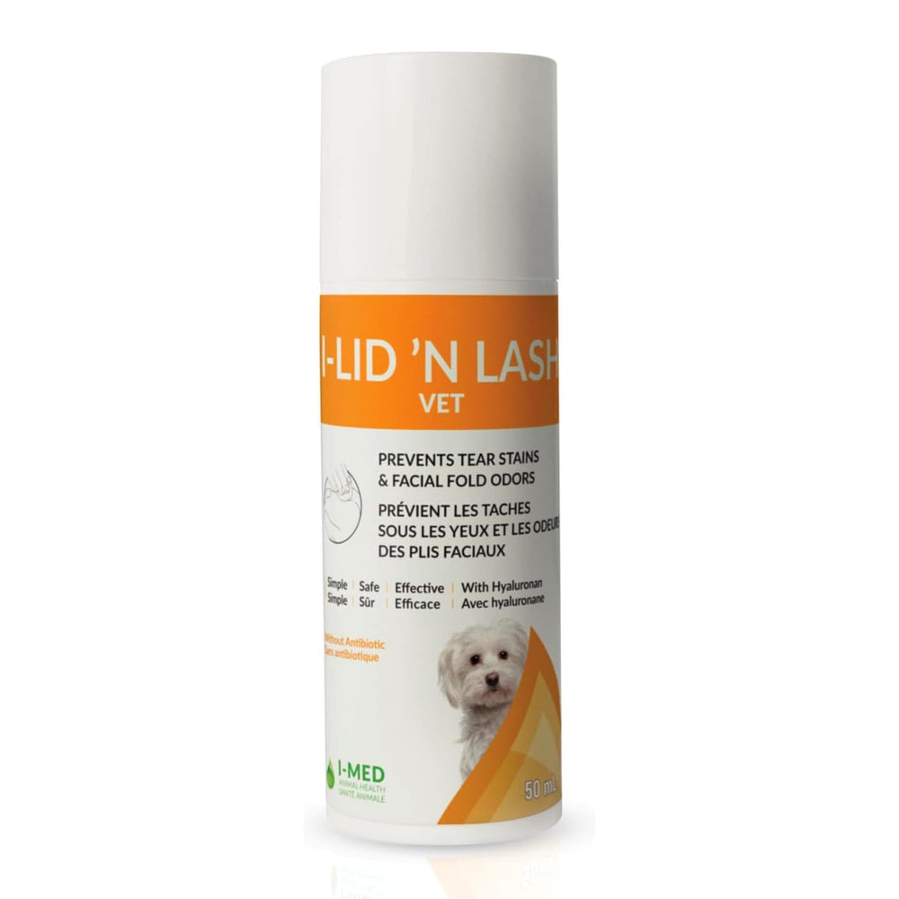 I-LID ’N LASH Vet Pump bottle for easy daily tear stain prevention in dogs.
