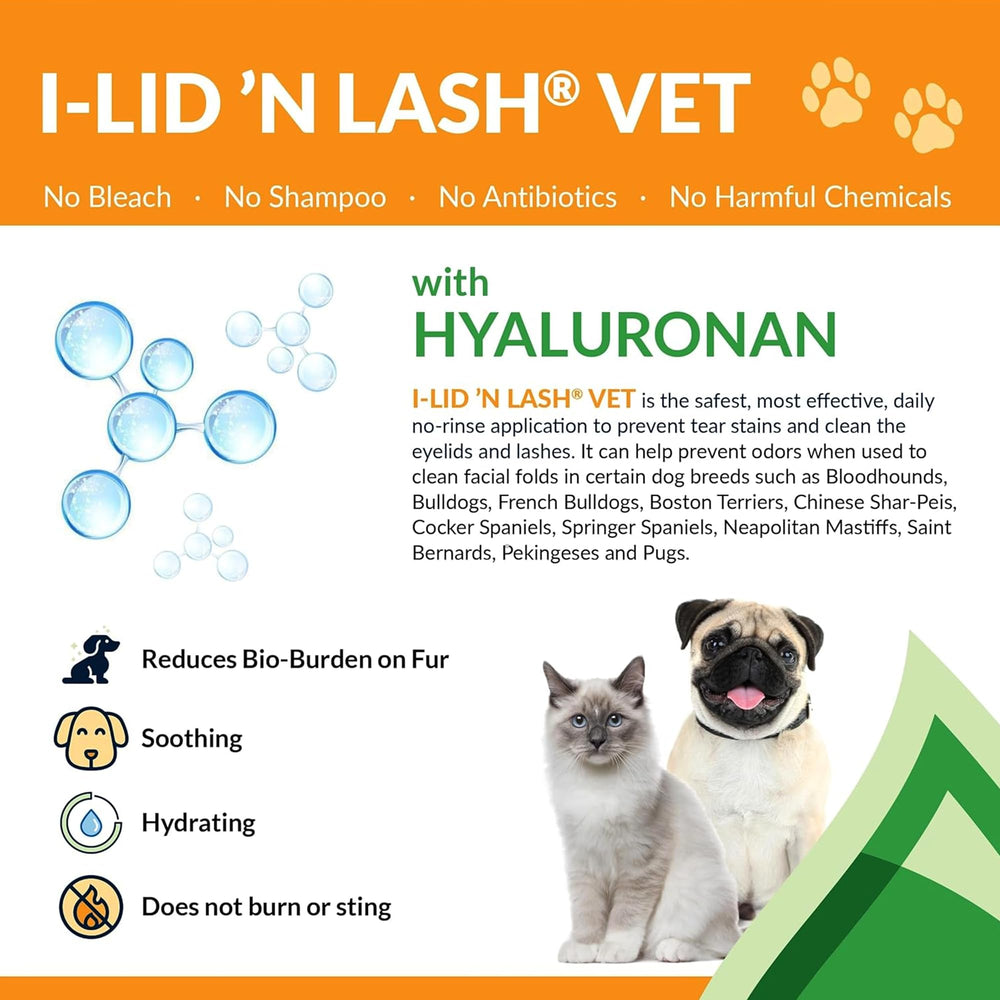 I-LID ’N LASH Vet Pump facial fold odor highlights odor reduction for dogs.