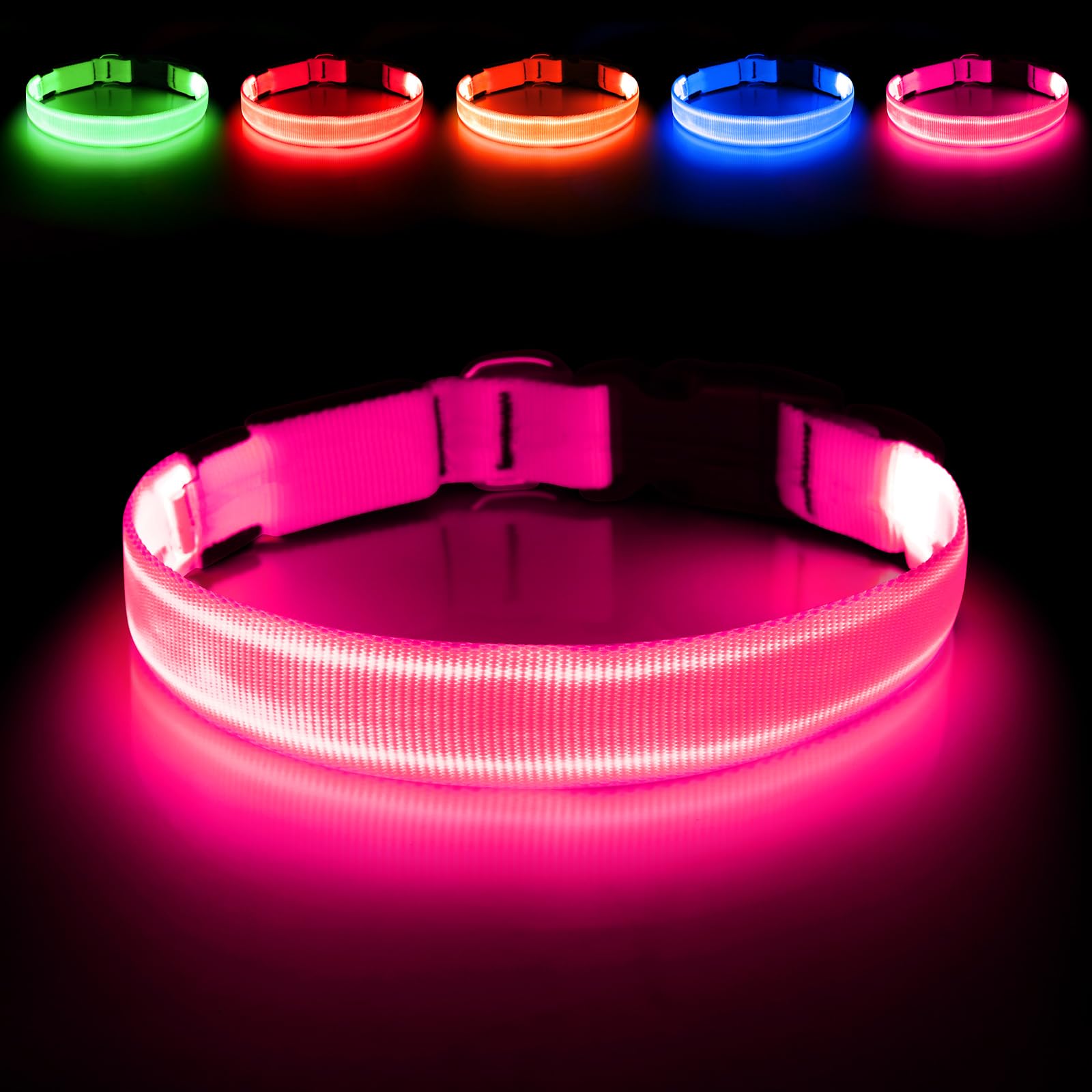 Illumifun LED dog collar offers bright visibility up to 500 meters for night safety.