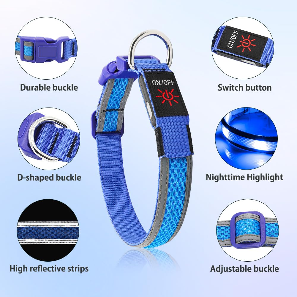 Illumifun LED Dog Collar closeup-strap shows durable mesh and light guide.