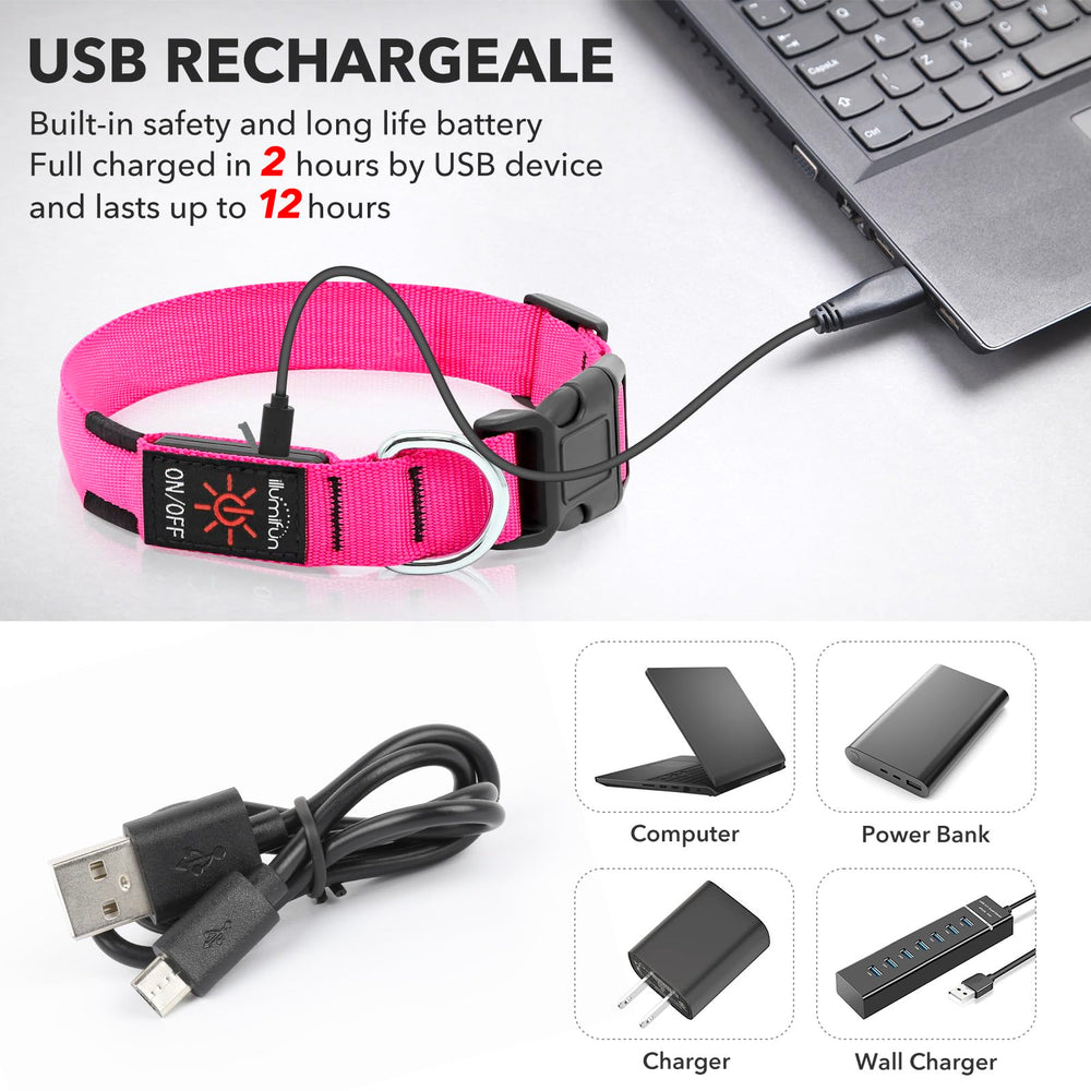 Illumifun LED dog collar three modes for quick/slow flash and steady glow