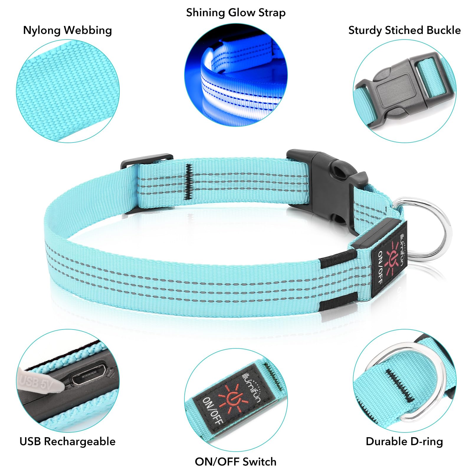 Illumifun USB rechargeable blue LED collar ready for camping adventures