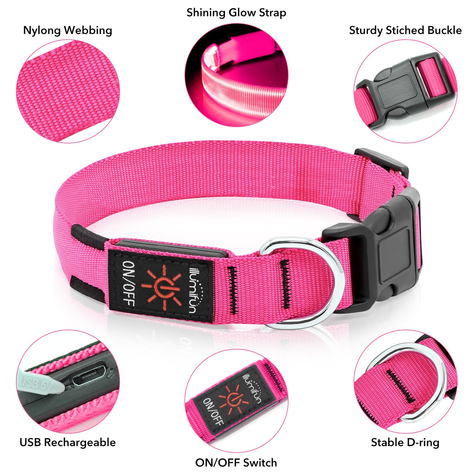 Illumifun LED dog collar USB-rechargeable for convenient charging outdoors.