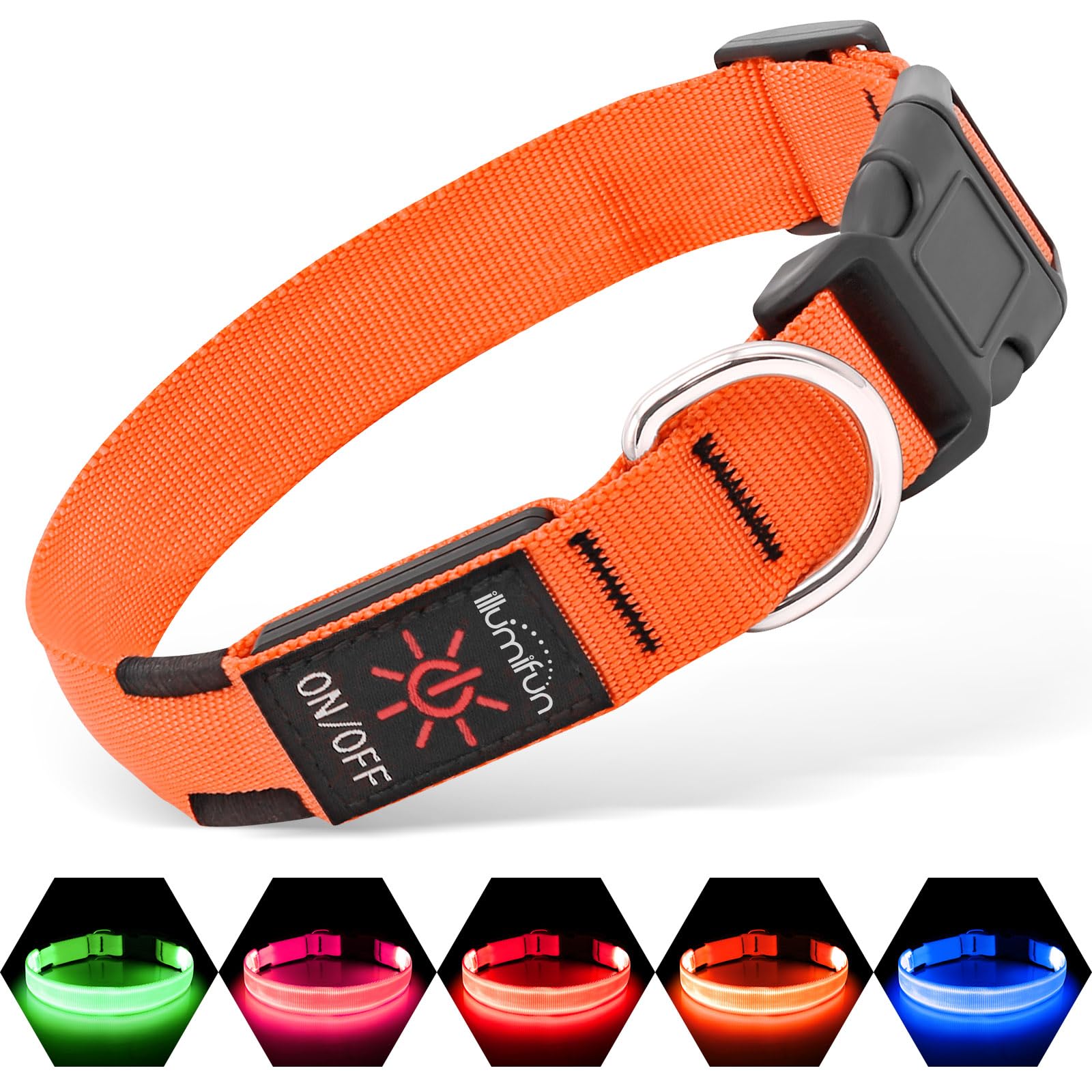 Illumifun light up collar glows for safer night dog walks.