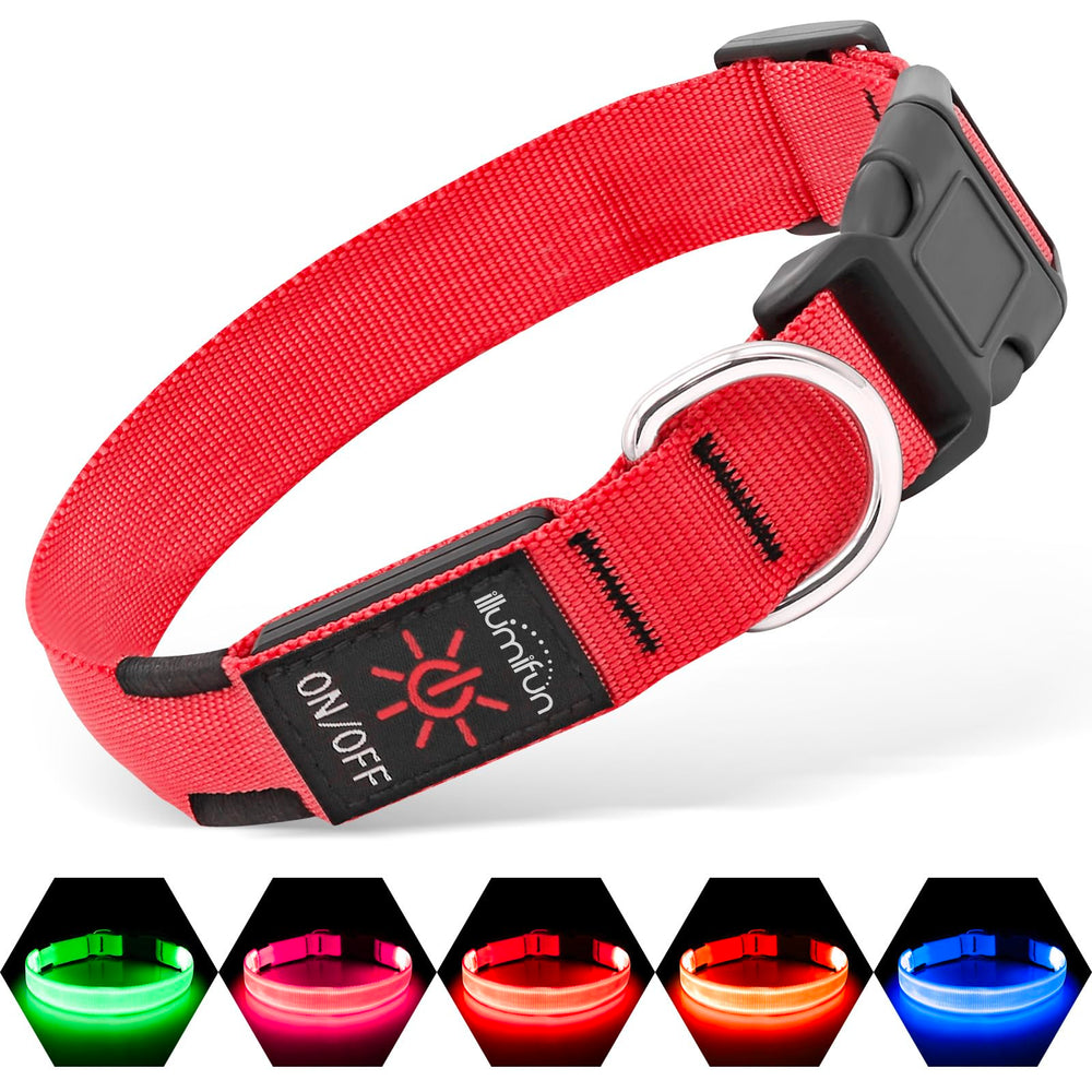 Illumifun Light Up Collar red large front view for high visibility during night walks