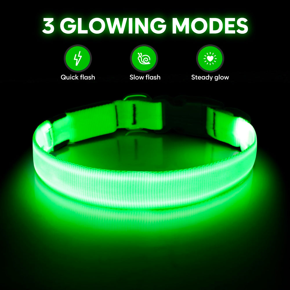 Illumifun light-up-dog-collar-green close-up neck adjustment for easy nighttime fit.