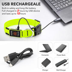 Illumifun light-up-dog-collar-green quick flash mode enhances high-visibility signaling.