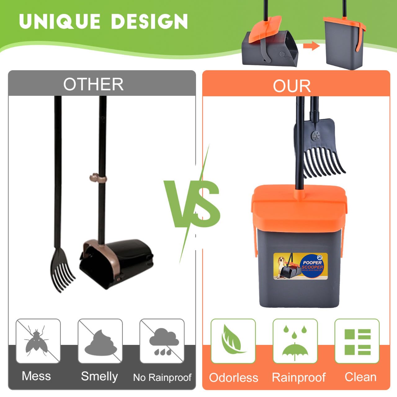 ilongood 46in adjustable handle extended for comfortable pet waste cleanup.