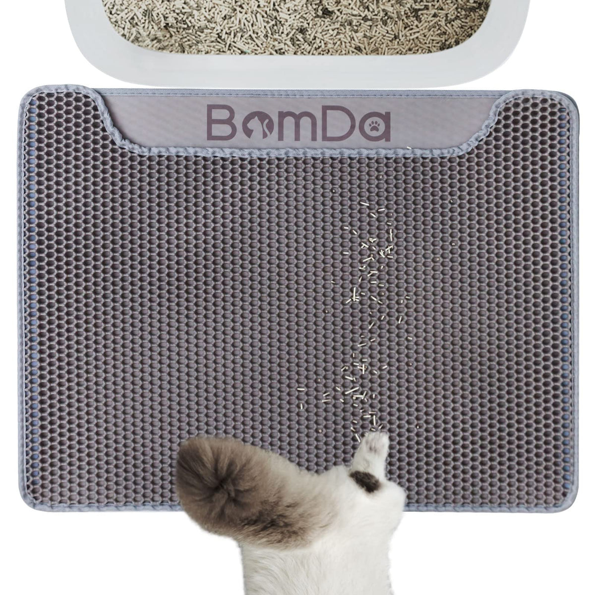 BomDa Cat Litter Mat, Large Kitty Litter Box Trapping Mat, 23x17'' Honeycomb Double Layer Urine & Waterproof, Washable Easy Clean, Litter Mats for Floor Less Waste, Anti-Slip