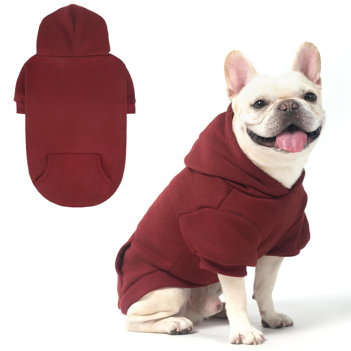 KOOLTAIL Basic Dog Hoodie - Soft and Warm Dog Hoodie Sweater with Leash Hole and Pocket, Pet Winter Coat, Cold Weather Clothes Sweatshirt for Small Medium Large Dogs Puppy Cat Boys Girls, Deep Red L